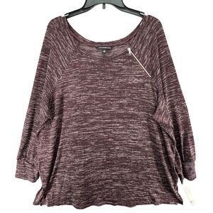 Zac & Rachel Sweater Women 2XL Potent Purple Heather Pullover Zip Detail Stretch